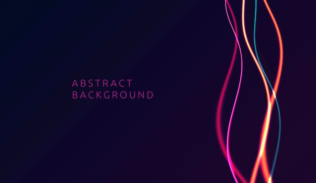 Elemento de diseño vectorial de líneas de luz borrosas de neón que brillan en el fondo abstracto oscuro