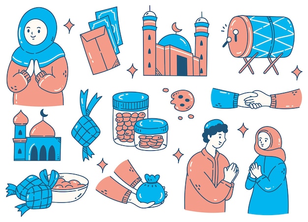 Elemento de doodle de celebración islámica de ramadán eid al fitr
