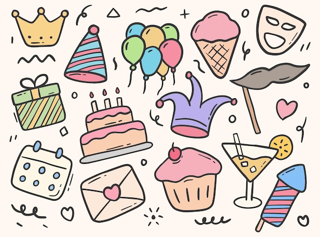 elemento de doodle de fiesta de cumpleaños