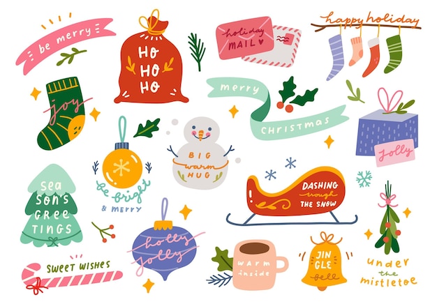 Elemento de doodle de tarjeta de felicitación de navidad y año nuevo