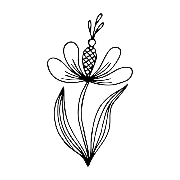Elemento de doodle único flor dibujada a mano