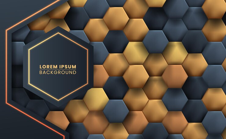 Vector elemento dorado y negro hexagonal moderno y elegante de lujo abstracto para fondo o cubierta para tecnología o geometría creativa