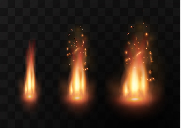 Elemento de efecto especial transparente de fuego realista. Estalla una llama caliente. Hoguera.