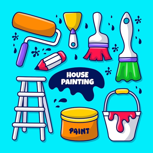 Vector elemento de equipo de pintura de casa con estilo de contorno dibujado a mano de color
