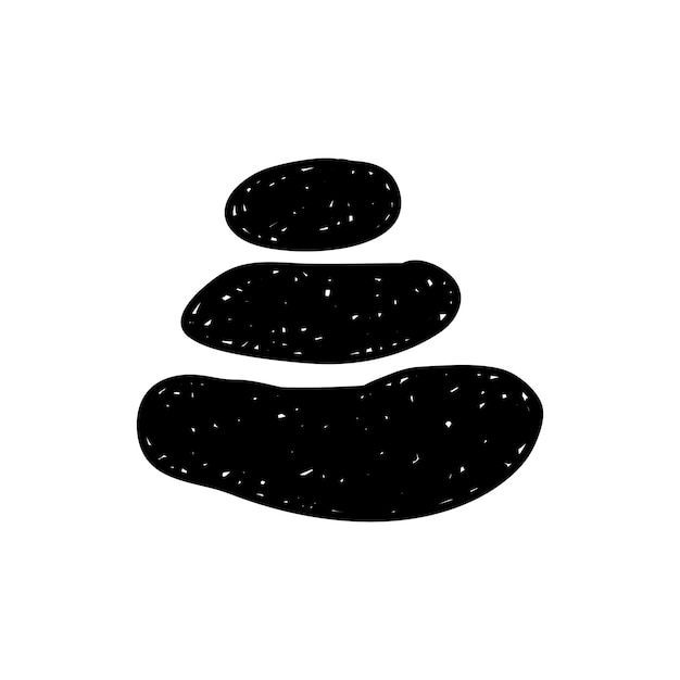 Elemento de estilo boho dibujado a mano negra aislado sobre fondo sólido Doodle minimalista tres piedras