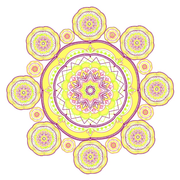 Elemento étnico mandala bohemio decoración ornamento amarillo en un vector de círculo