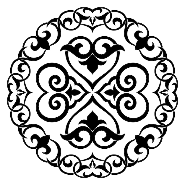 Elemento étnico redondo, circular, ornamento nacional uzbeko, plantillas de diseño de patrones islámicos aislados