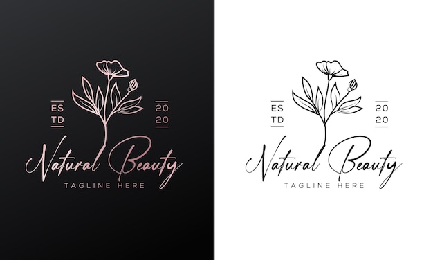 Elemento floral botánico Logotipo dibujado a mano con flor silvestre y logotipo de hojas para spa y salón de belleza