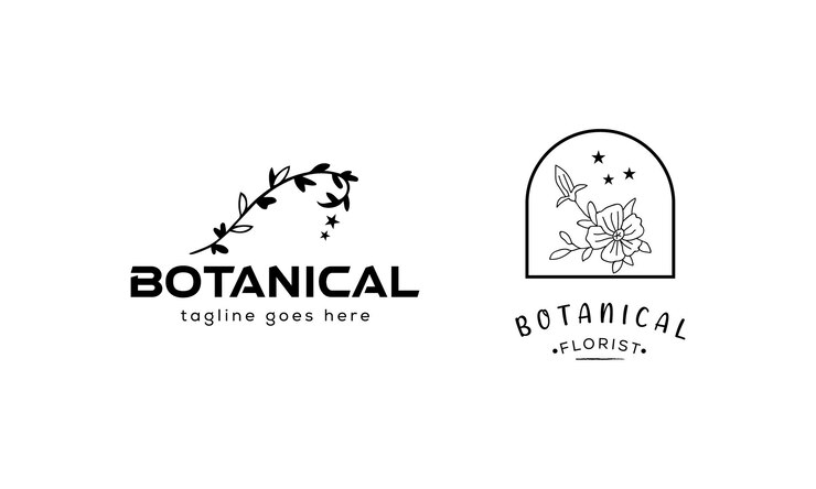 Elemento floral botánico Logotipo dibujado a mano con flor silvestre
