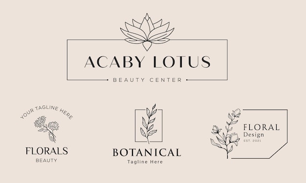 Elemento floral botánico Logotipo dibujado a mano con flores silvestres y logotipo de hojas para spa y cosméticos