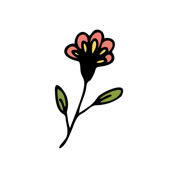 Elemento floral colorido dibujado a mano aislado en un fondo blanco