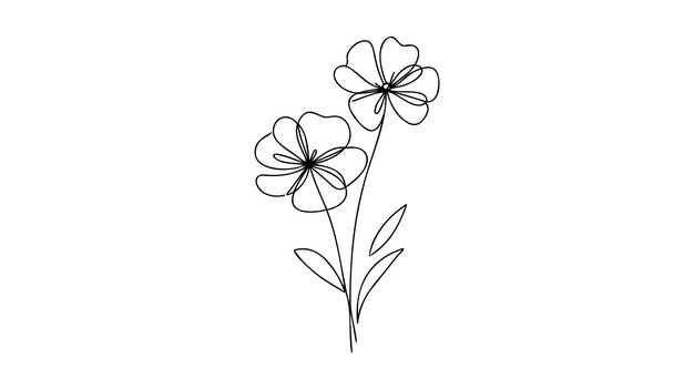 Un elemento floral de línea negra y blanca monocromático arte continuo de una sola línea