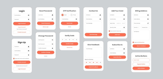 Vector elemento de formulario ui y conjunto de ventanas emergentes inicio de sesión inicio de sesión verificación retroalimentación contrato agregar formulario de tarjeta