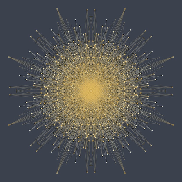 Elemento fractal con puntos y líneas conectadas. Complejo de Big Data. Compuestos de partículas. Conexión de red, líneas plexo. Diseño caótico minimalista, ilustración vectorial.