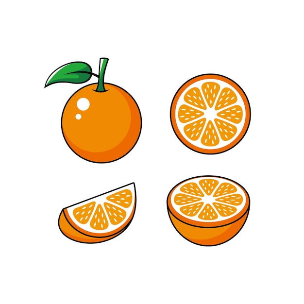 elemento de fruta naranja fresca con estilo delineado