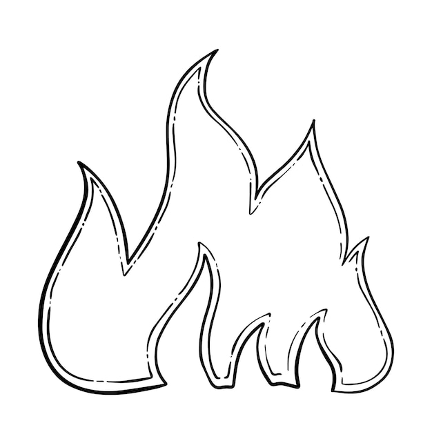 Elemento de fuego de llama fuerte doodle lineal