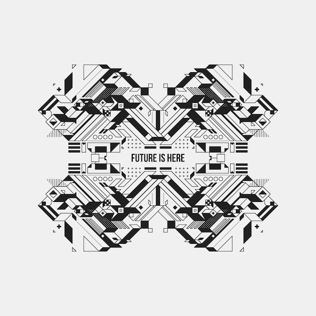 Elemento futurista del diseño simétrico en el fondo blanco. Útil para impresiones y carteles.