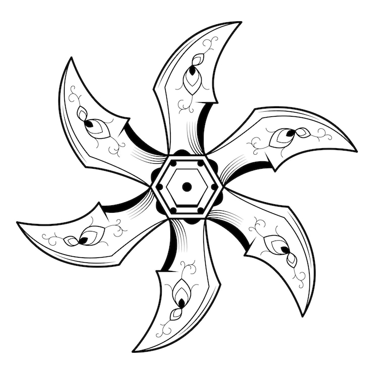 Vector elemento de garabato abstracto dibujado a mano shuriken arma ninja sketch vector diseño estilo fondo