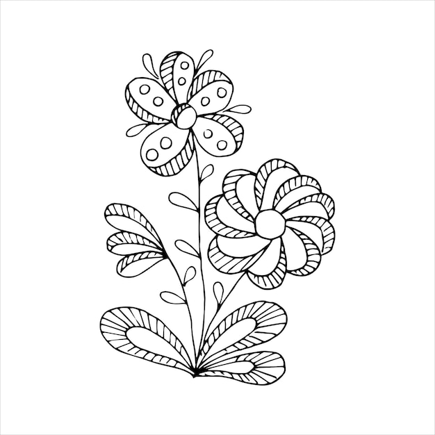 Elemento de garabato único de flor dibujada a mano para colorear postal de invitación Imagen vectorial en blanco y negro