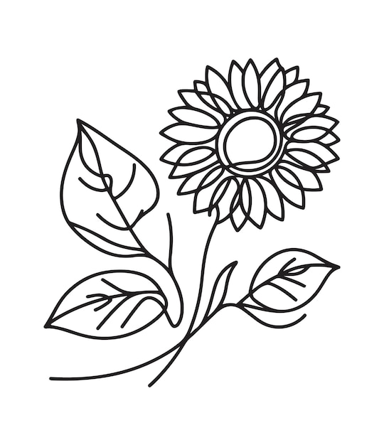 Un elemento de girasol de línea negra y blanca monocromático arte continuo de una sola línea