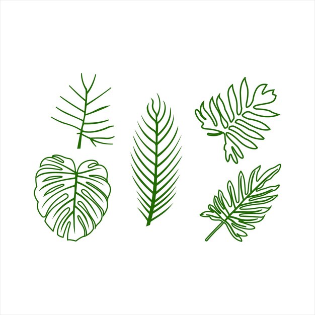 elemento gráfico de arte de línea de hojas verdes de primavera