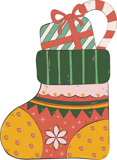 Elemento gráfico de ilustración de caramelo de calcetín de Navidad lindo dibujado a mano naranja