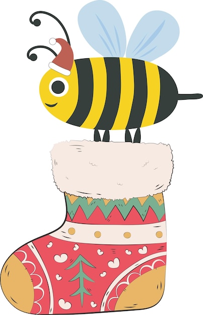 Elemento gráfico lindo de la ilustración del caramelo de la abeja y del calcetín de la Navidad