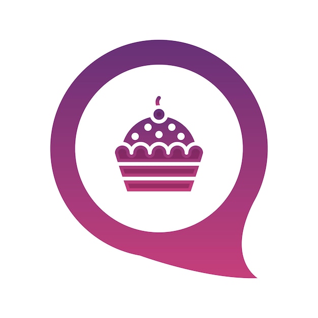 Elemento de icono de plantilla de diseño de degradado de logotipo de chat de cupcake