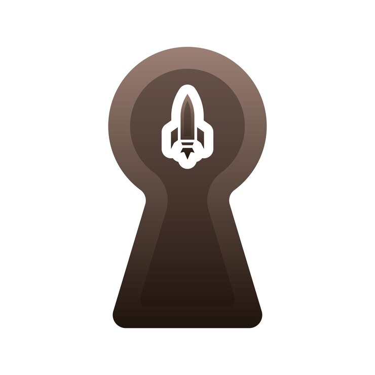 Vector elemento de icono de plantilla de diseño de degradado de logotipo de ojo de cerradura de cohete