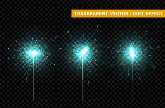 Elemento de iluminación festivo de decoración navideña. Fuegos artificiales vectoriales de bengala. Efecto aislado de luz mágica. Para el fondo de las vacaciones y el cumpleaños.