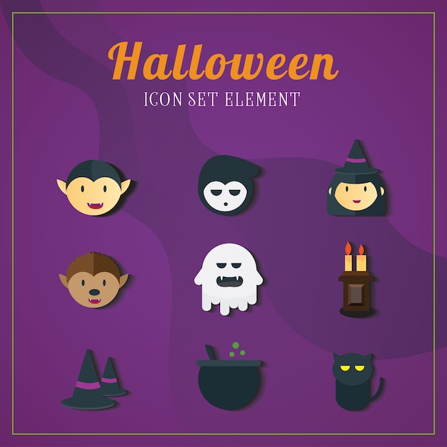 Elemento de ilustraciones de icono de Halloween conjunto uno.