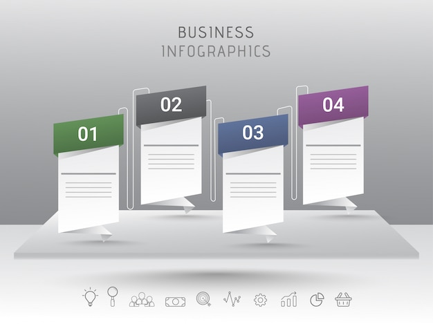 Elemento de infografía de 4 niveles estilo nota adhesiva para empresas