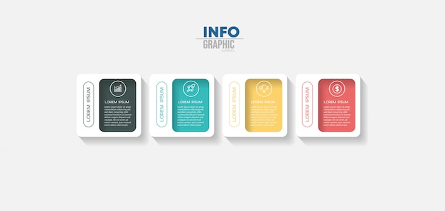 Elemento de infografía con 4 opciones o pasos. Se puede utilizar para procesos, presentaciones, diagramas, diseño de flujo de trabajo, gráfico de información, diseño web.