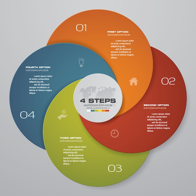 Elemento infografía de 4 pasos para la presentación.