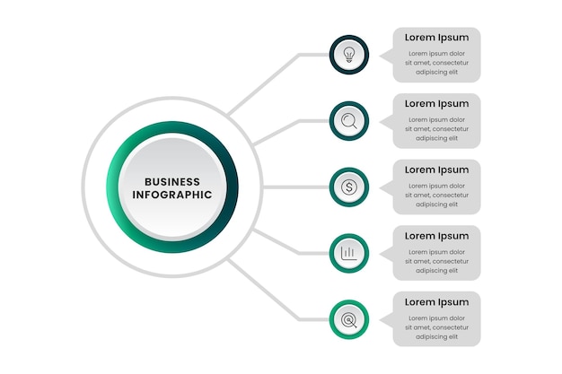 Elemento de infografía de círculo empresarial con seis opciones o pasos e iconos