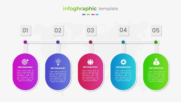 Elemento de infografía comercial de línea de tiempo de gradiente de cinco pasos