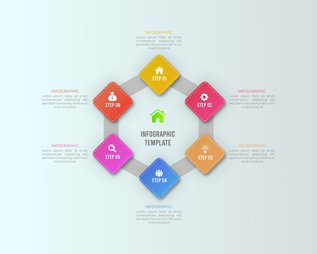 Elemento de infografía comercial de proceso de 6 pasos degradado y diseño de presentación creativa