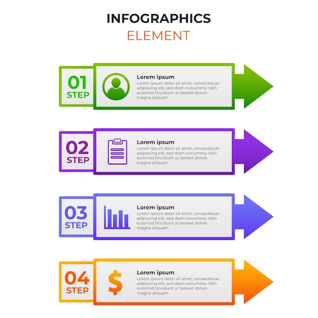 elemento de infografía degradado de cuatro pasos con icono de negocio
