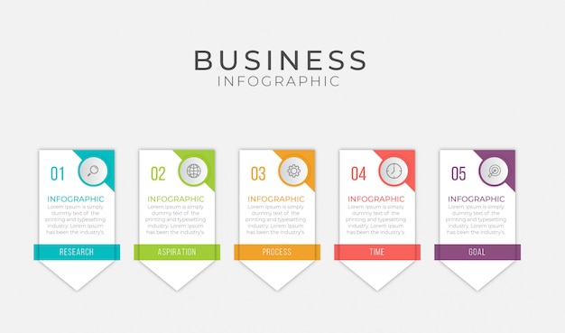 Elemento de infografía empresarial con 5 opciones, pasos, diseño de plantilla de número