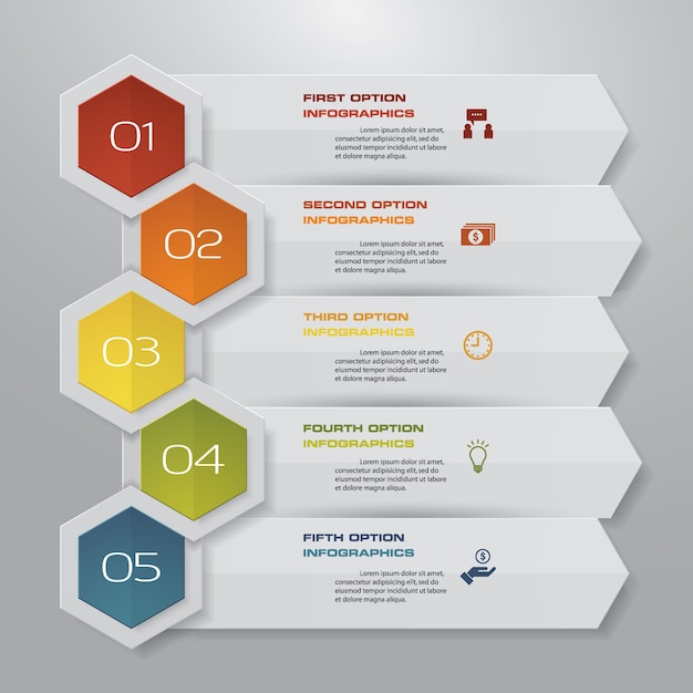 Elemento de infografía de flecha de 5 pasos para la presentación.