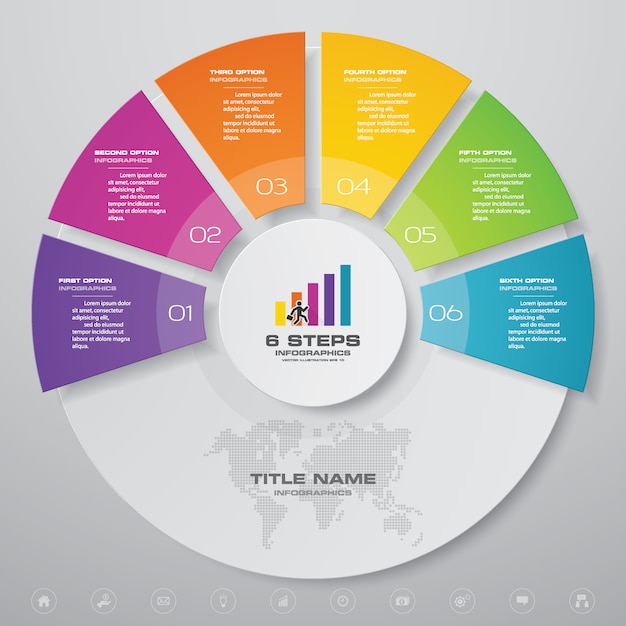 Elemento de infografía de la gráfica del proceso simple y editable de 6 pasos.