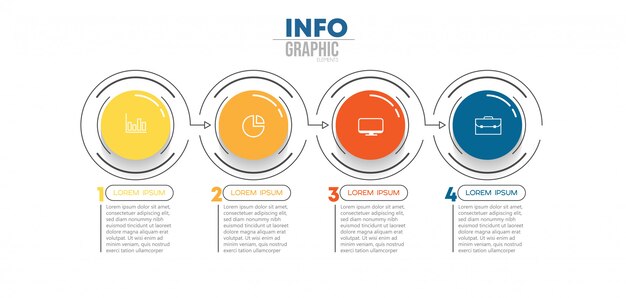 Elemento de infografía con iconos y 4 opciones o pasos.