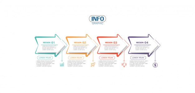 Elemento de infografía con iconos y 4 opciones o pasos.