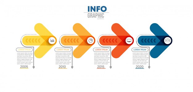 Elemento de infografía con iconos y 4 opciones o pasos.