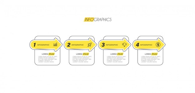 Elemento de infografía con iconos y 4 opciones o pasos.