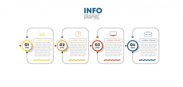 Elemento de infografía con iconos y 4 opciones o pasos.