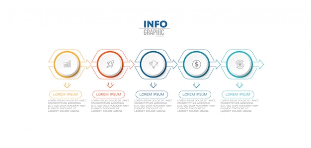 Elemento de infografía con iconos y 5 opciones o pasos.