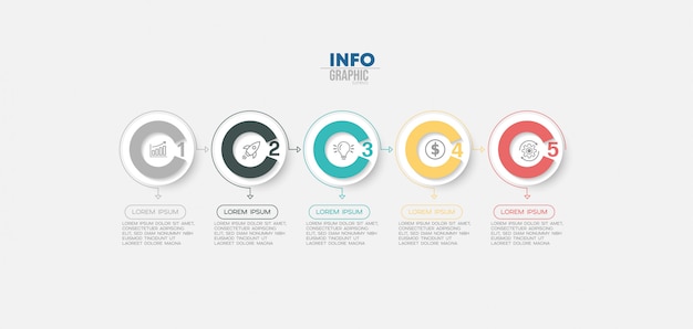 Elemento de infografía con iconos y 5 opciones o pasos.
