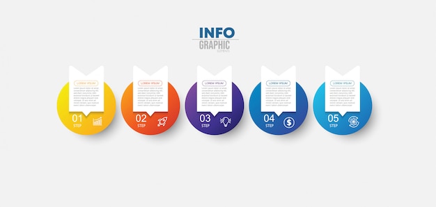 Elemento de infografía con iconos y 5 opciones o pasos.