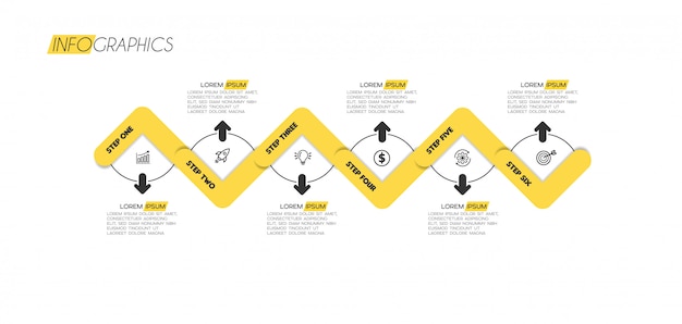 Elemento de infografía con iconos y 6 opciones o pasos.